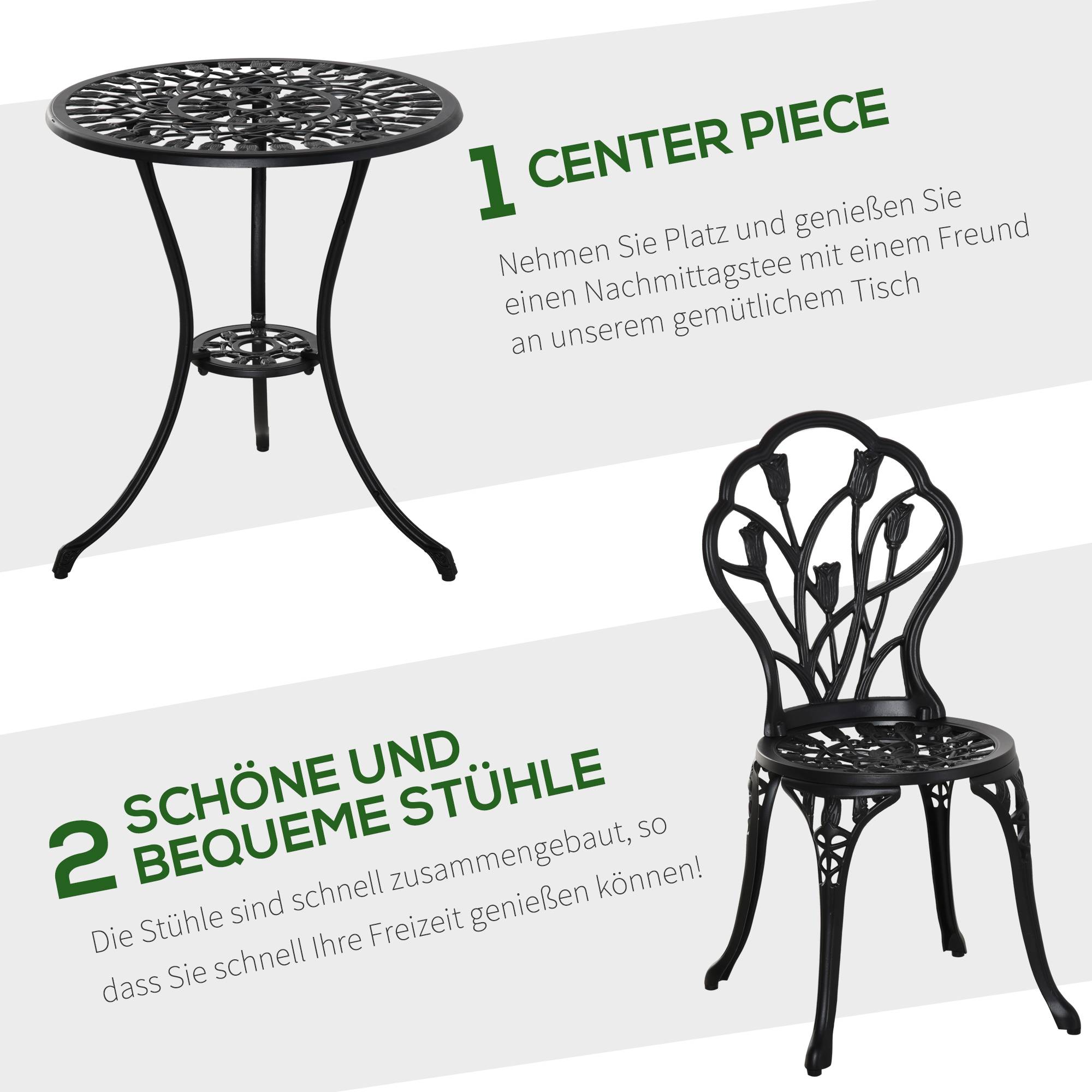 Salon de jardin bistrot fonte aluminium balcon terrasse trou parasol noir 60cm - ComfortXL Outdoor Living - Image 4