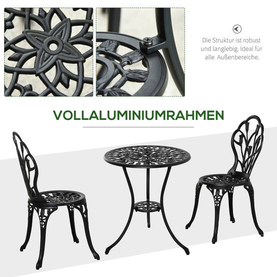 Salon de jardin bistrot fonte aluminium balcon terrasse trou parasol noir 60cm - ComfortXL Outdoor Living - Image 5