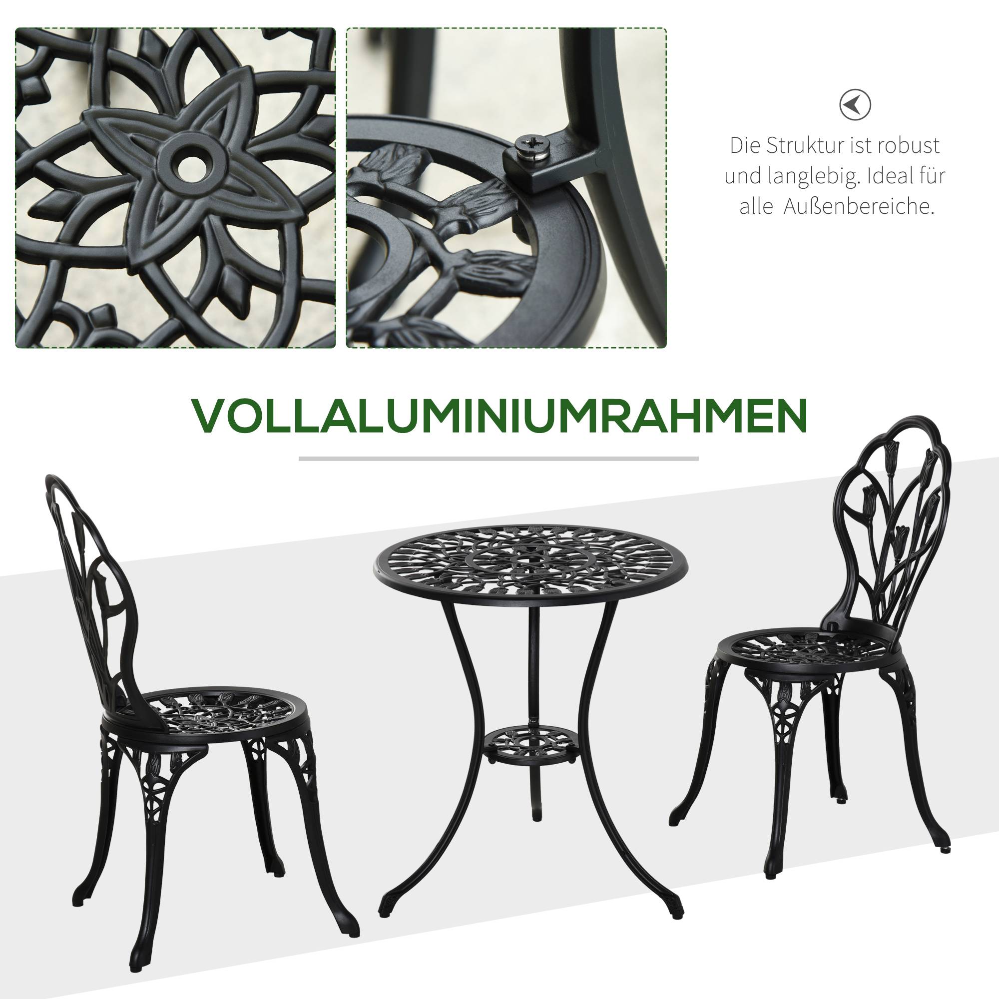 Salon de jardin bistrot fonte aluminium balcon terrasse trou parasol noir 60cm - ComfortXL Outdoor Living - Image 5