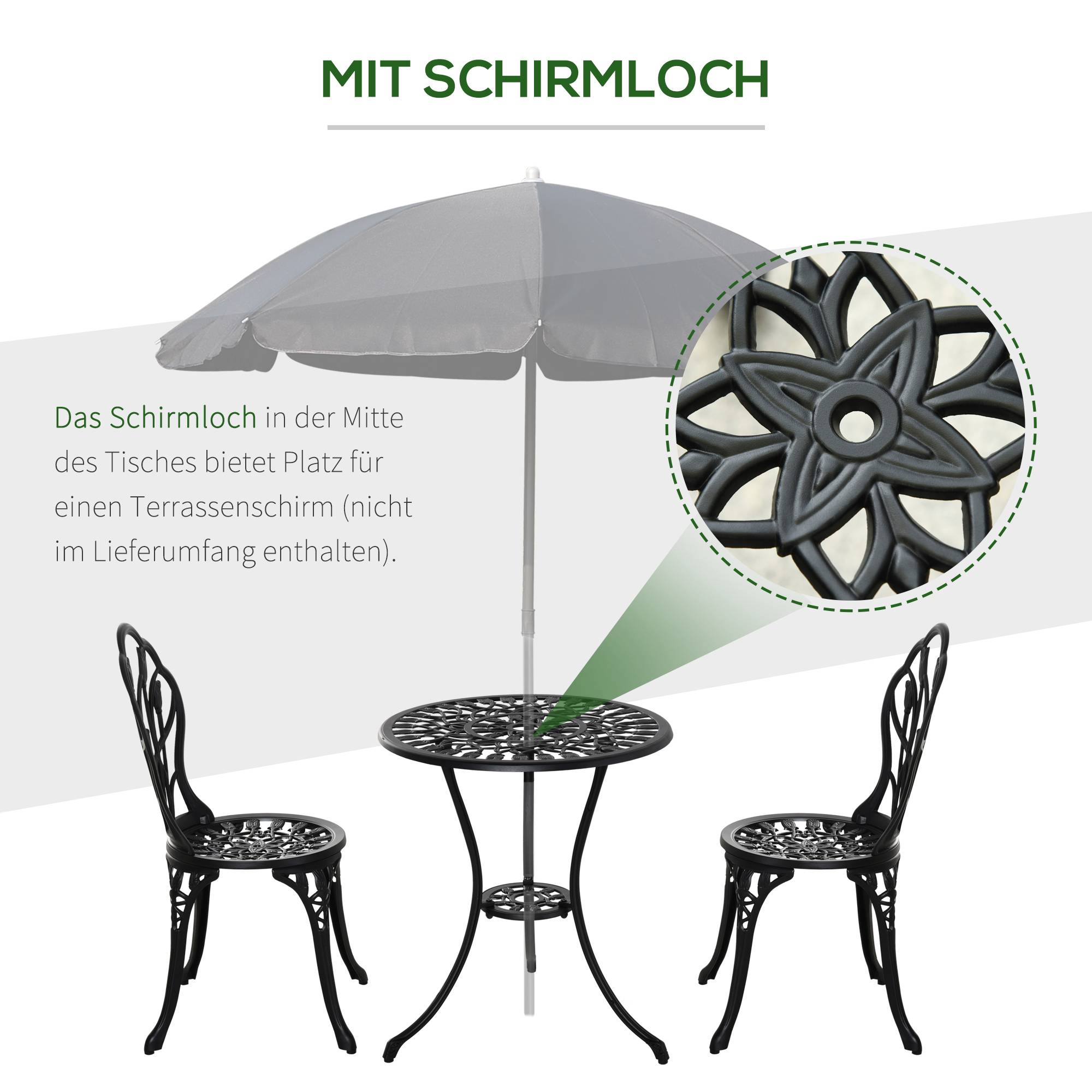 Salon de jardin bistrot fonte aluminium balcon terrasse trou parasol noir 60cm - ComfortXL Outdoor Living - Image 6