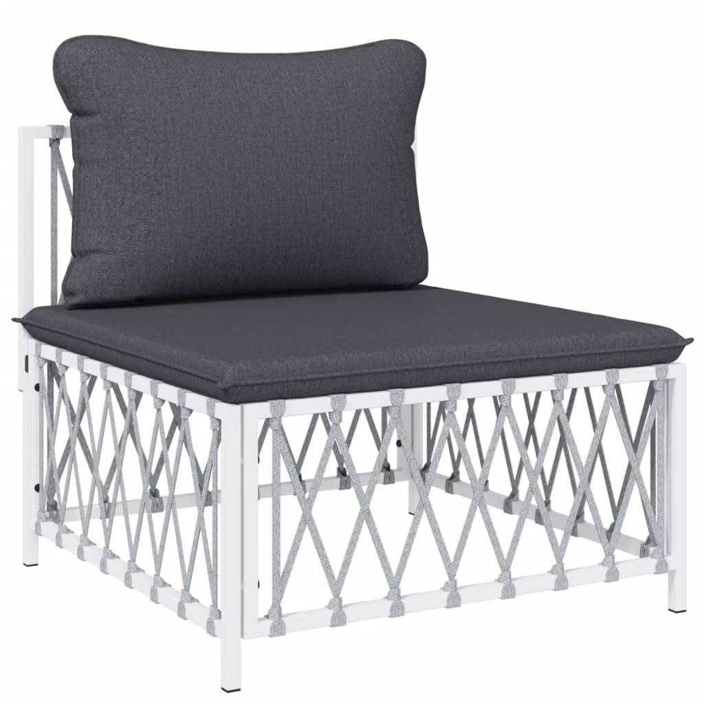 Helloshop26 - Salon de jardin meuble d'extérieur ensemble de mobilier avec coussins 6 pièces blanc acier - Imagen 4