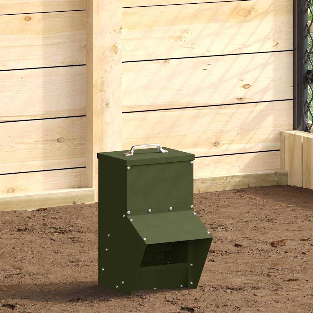 Petit Distributeur Graines Acier Poule 2kg Vert Olive - ComfortXL Outdoor Living - Image 1
