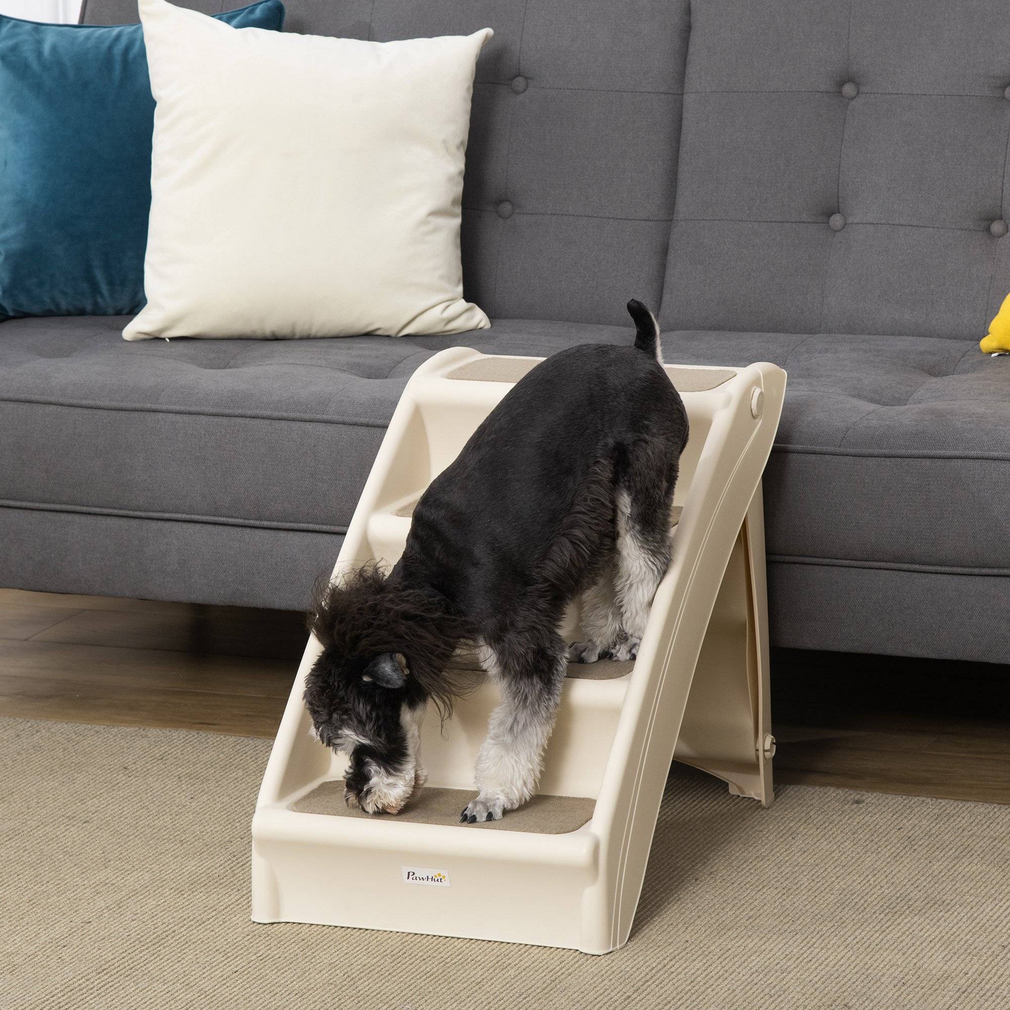 ComfortXL - Escalier pour chien pliable en polypropylène beige 4 marches 62 x 38 x 49,5 cm pour lit et canapé antidérapant - Image 1