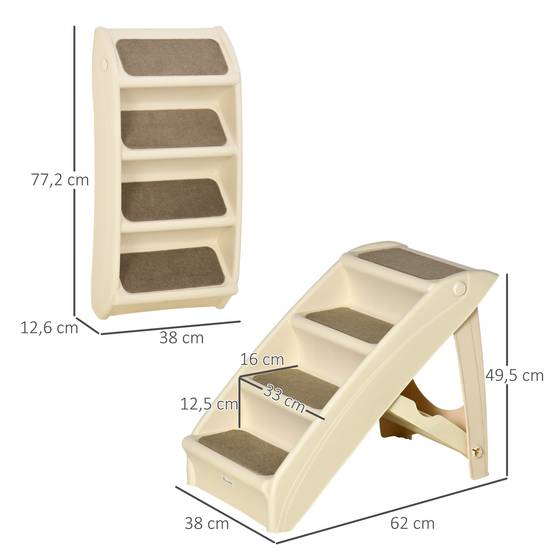ComfortXL - Escalier pour chien pliable en polypropylène beige 4 marches 62 x 38 x 49,5 cm pour lit et canapé antidérapant - Image 3