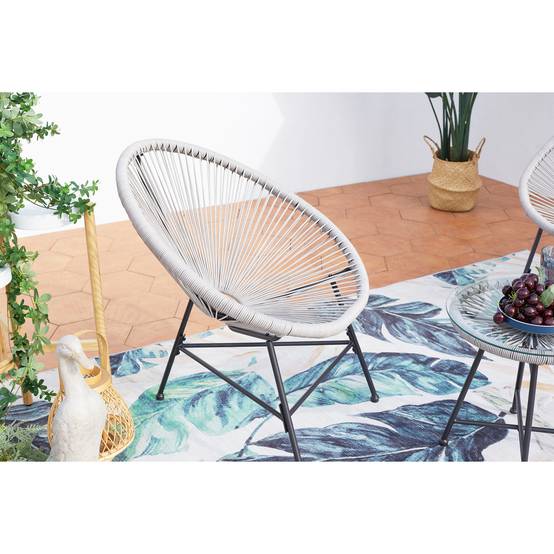 Salon de jardin 2 fauteuils ronds et table basse gris clair ACAPULCO - Image 3