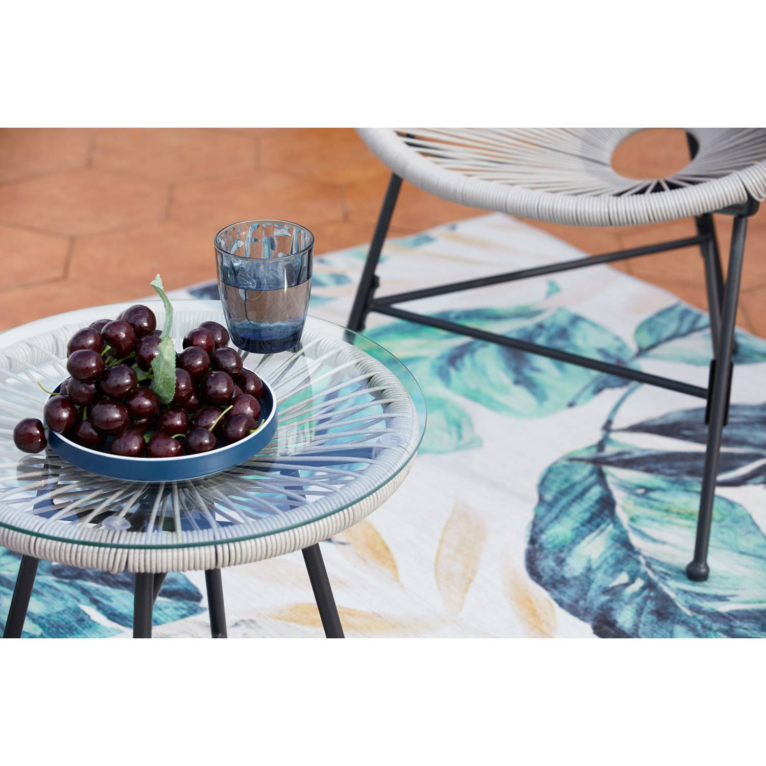 Salon de jardin 2 fauteuils ronds et table basse gris clair ACAPULCO - Image 7