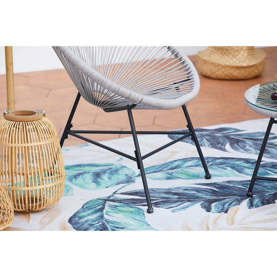 Salon de jardin 2 fauteuils ronds et table basse gris clair ACAPULCO - Image 6