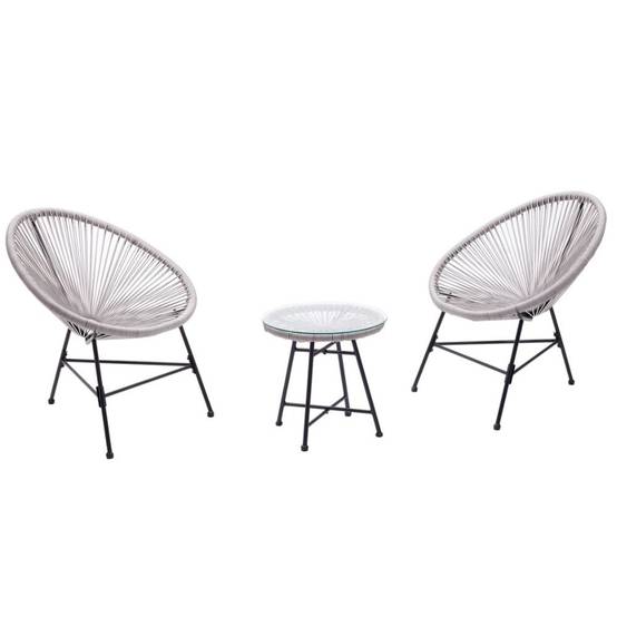 Salon de jardin 2 fauteuils ronds et table basse gris clair ACAPULCO - Image 1