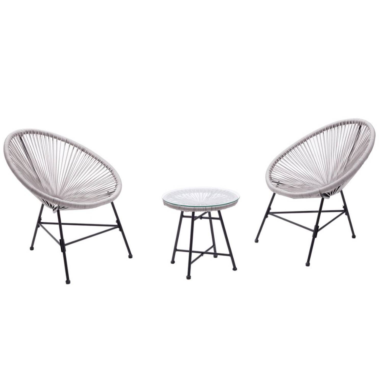 Salon de jardin 2 fauteuils ronds et table basse gris clair ACAPULCO - Image 1