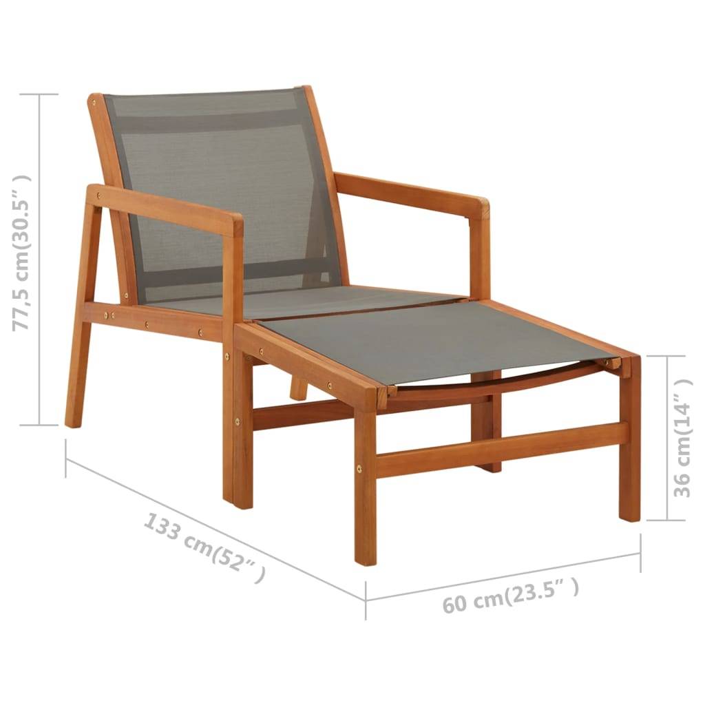 Vidaxl - Chaise de jardin et repose-pied Gris Eucalyptus et textilène vidaXL 48698 - Imagen 3