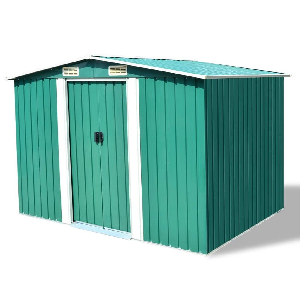 Helloshop26 - Abri de jardin cabane cabanon maison de stockage remise extérieur hangar outils robuste métal 257 x 205 x 178 cm vert - Imagen 1