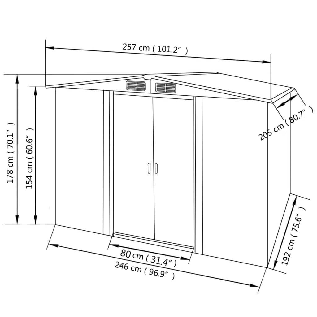 Helloshop26 - Abri de jardin cabane cabanon maison de stockage remise extérieur hangar outils robuste métal 257 x 205 x 178 cm vert - Imagen 7