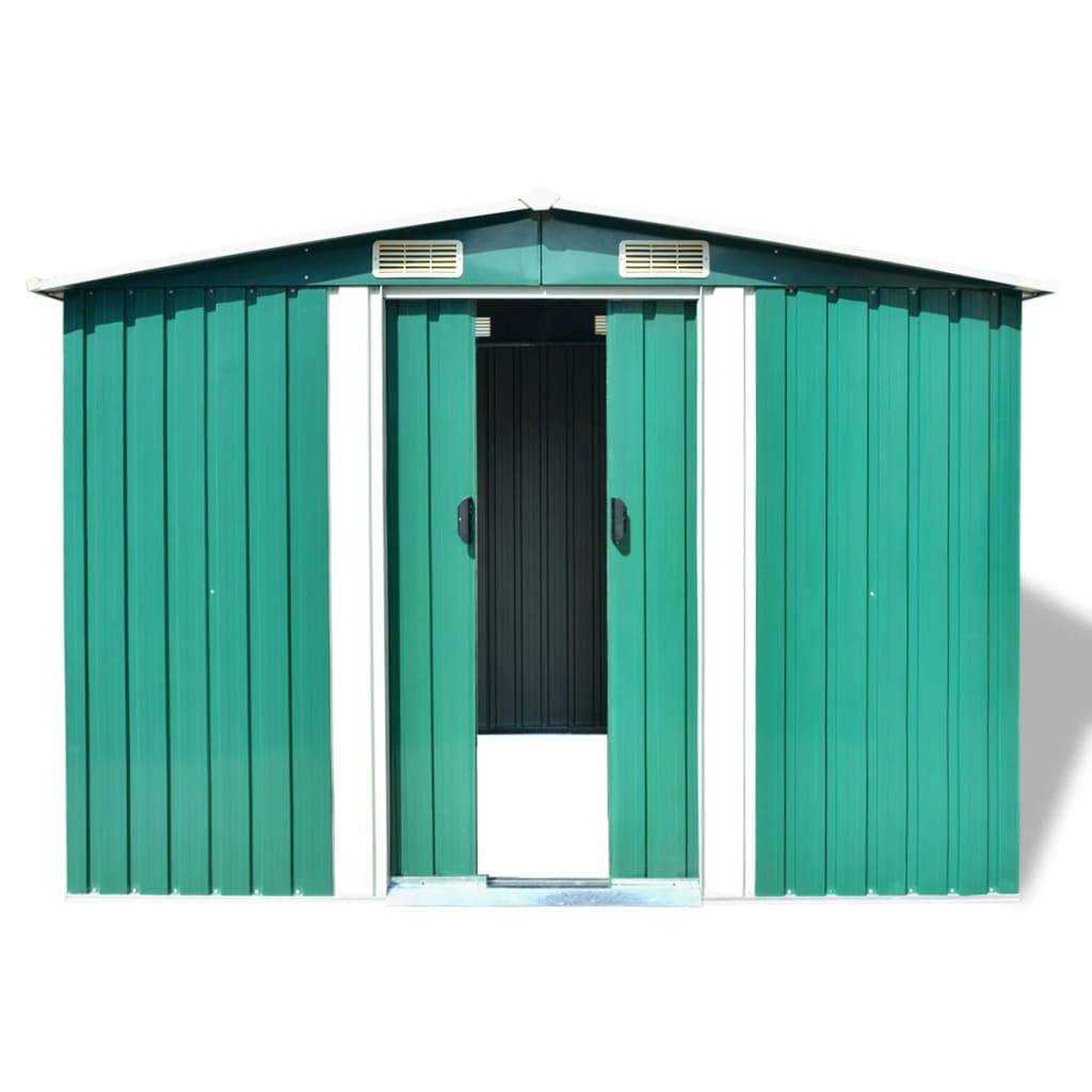 Helloshop26 - Abri de jardin cabane cabanon maison de stockage remise extérieur hangar outils robuste métal 257 x 205 x 178 cm vert - Imagen 2