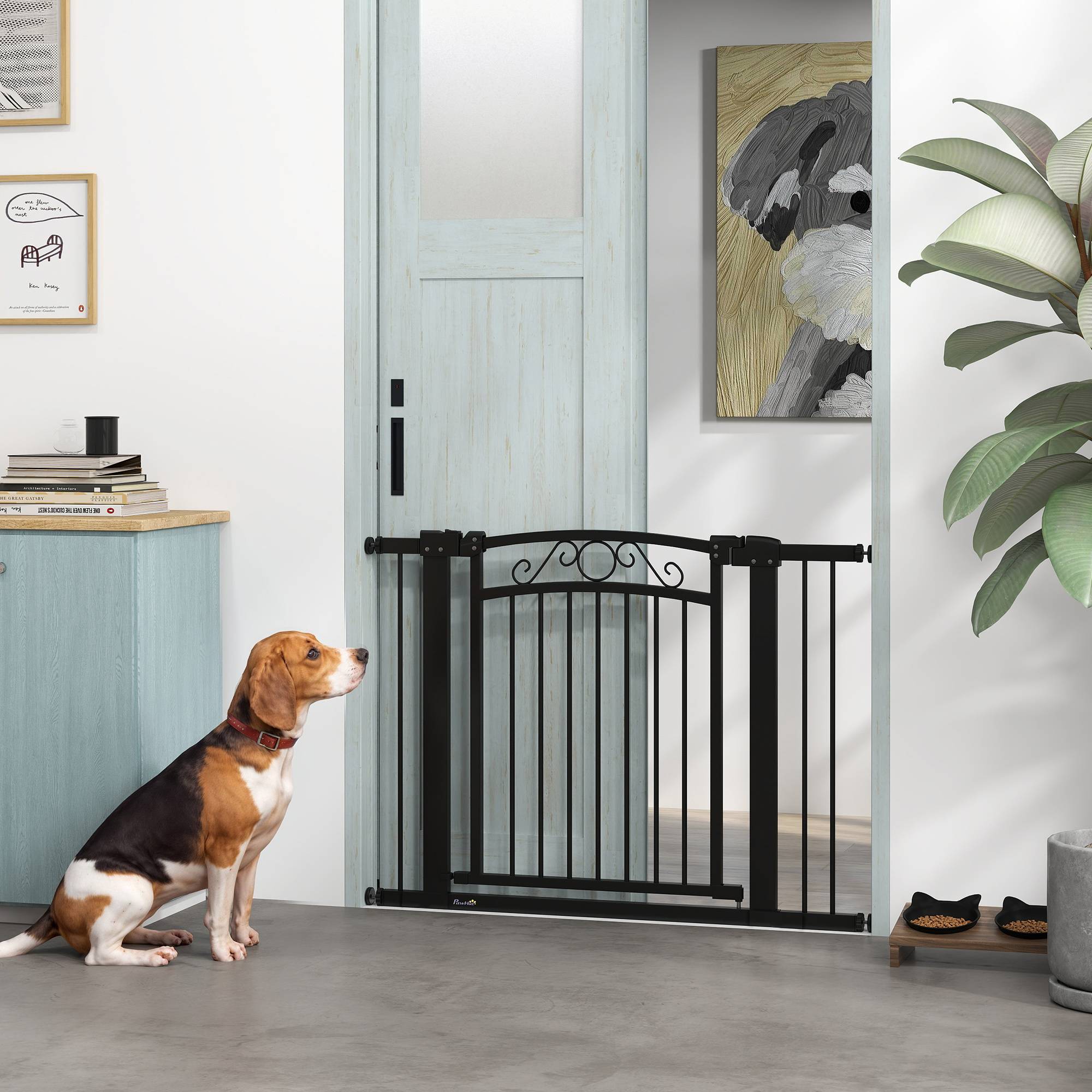 Barrière pour chien à largeur réglable de 76 à 104 cm avec 2 extensions et double verrouillage, noire - Image 4