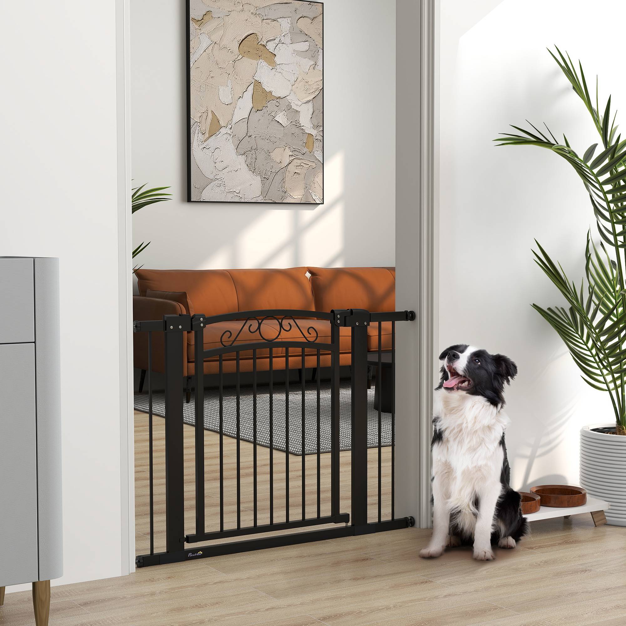 Barrière pour chien à largeur réglable de 76 à 104 cm avec 2 extensions et double verrouillage, noire - Image 3