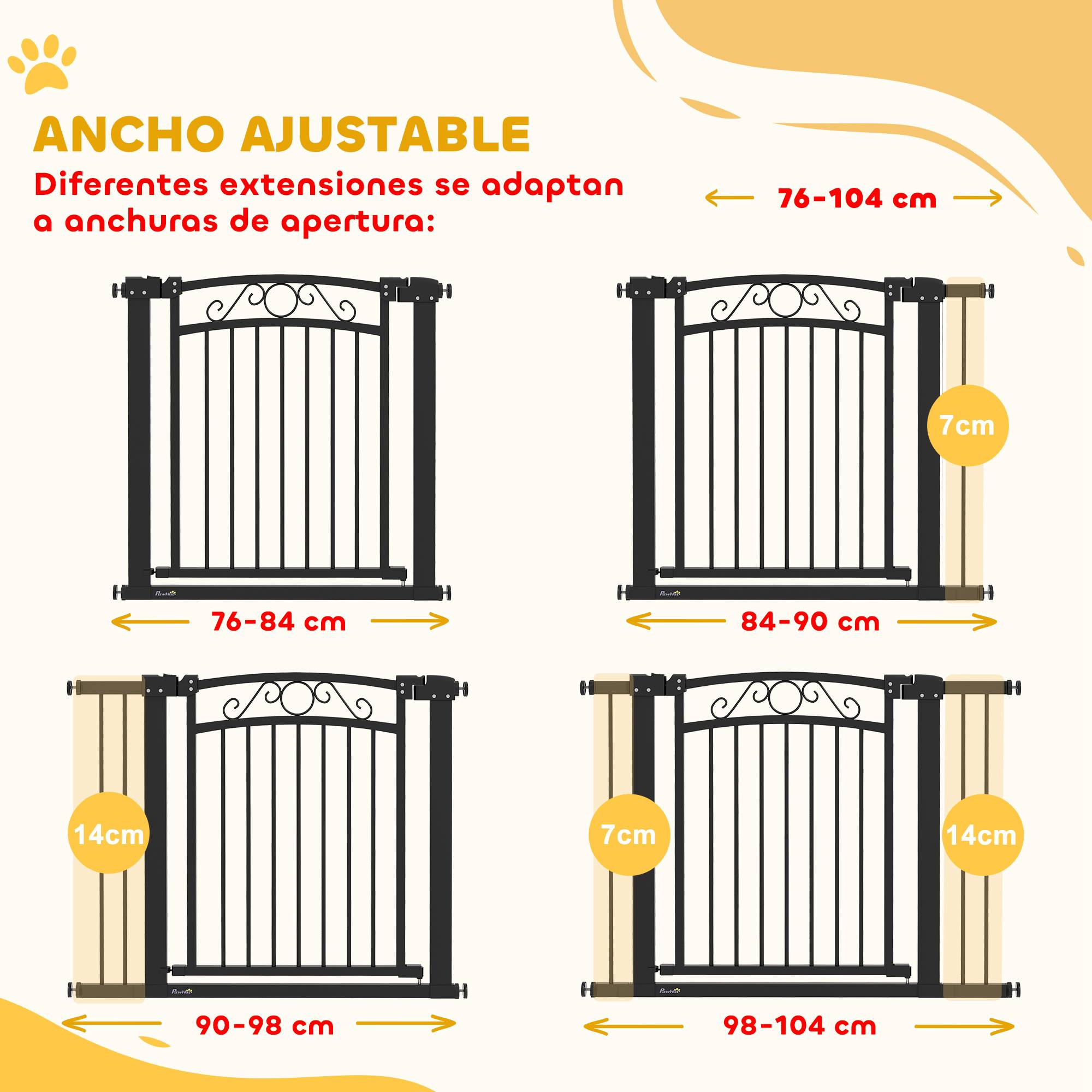 Barrière pour chien à largeur réglable de 76 à 104 cm avec 2 extensions et double verrouillage, noire - Image 7