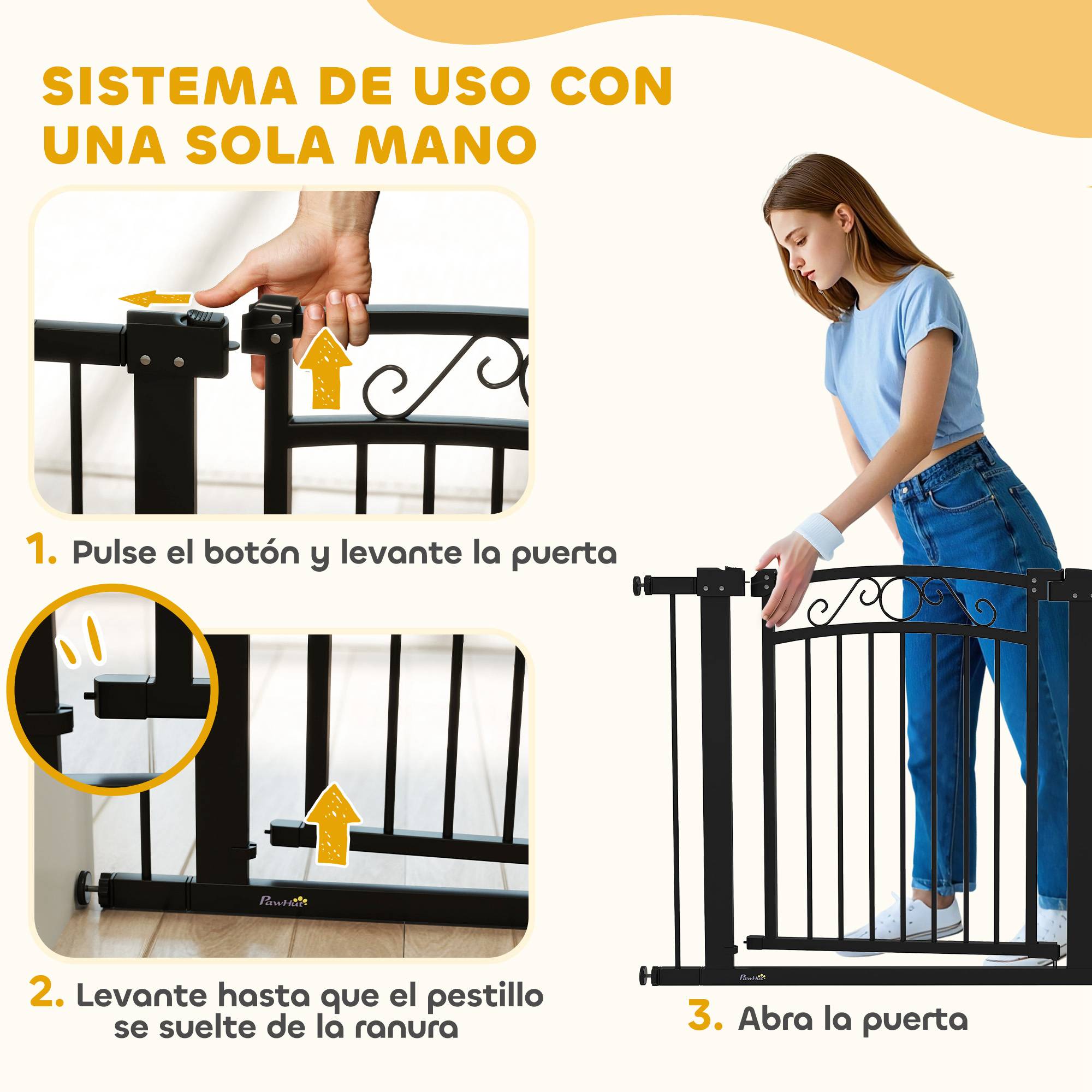 Barrière pour chien à largeur réglable de 76 à 104 cm avec 2 extensions et double verrouillage, noire - Image 10