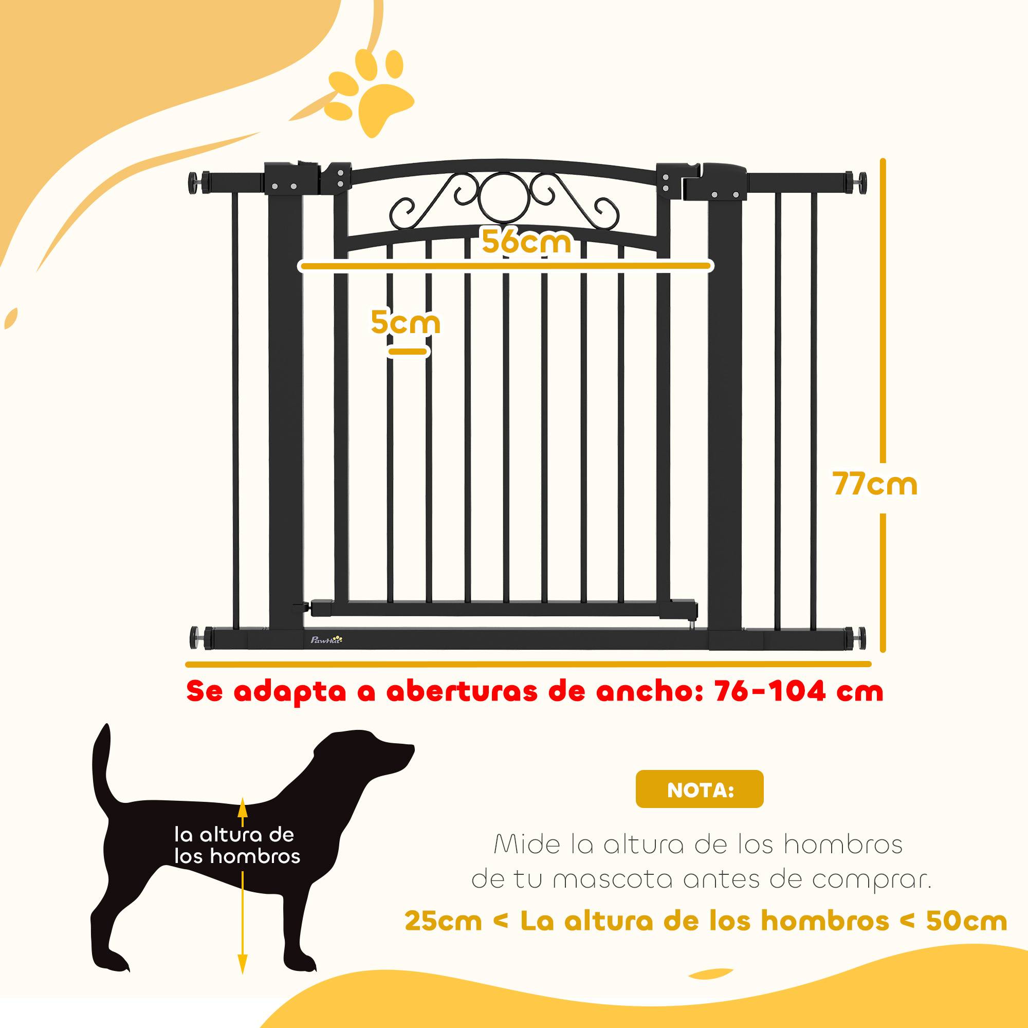 Barrière pour chien à largeur réglable de 76 à 104 cm avec 2 extensions et double verrouillage, noire - Image 5