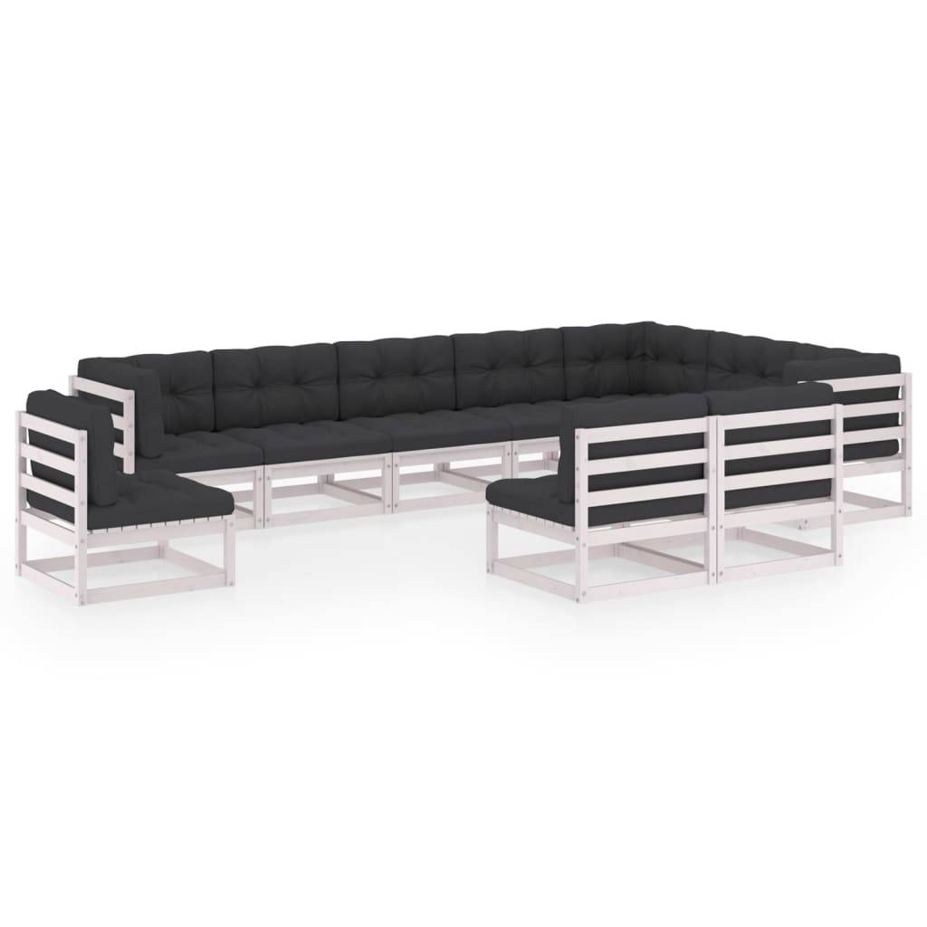 Helloshop26 - Salon de jardin meuble d'extérieur ensemble de mobilier 10 pièces avec coussins blanc bois de pin massif - Imagen 1