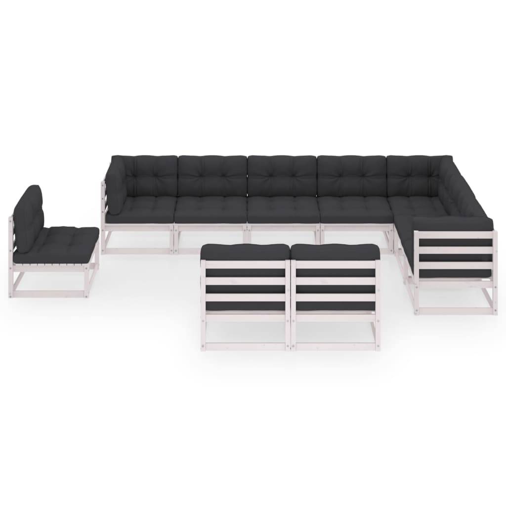 Helloshop26 - Salon de jardin meuble d'extérieur ensemble de mobilier 10 pièces avec coussins blanc bois de pin massif - Imagen 2