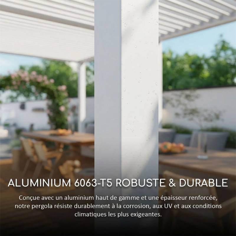 Ombrea - Pergola bioclimatique Ombréa autoportante VS - 3x4M Gris perle + 1 store 4M blanc - Image 6