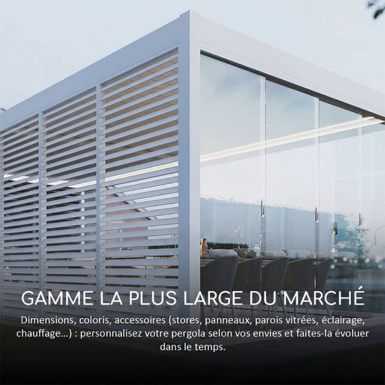 Ombrea - Pergola bioclimatique Ombréa autoportante VS - 3x4M Gris perle + 1 store 4M blanc - Image 8