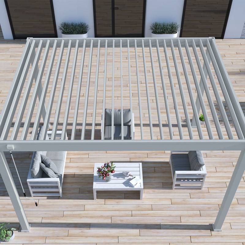 Ombrea - Pergola bioclimatique Ombréa autoportante VS - 3x4M Gris perle + 1 store 4M blanc - Image 3