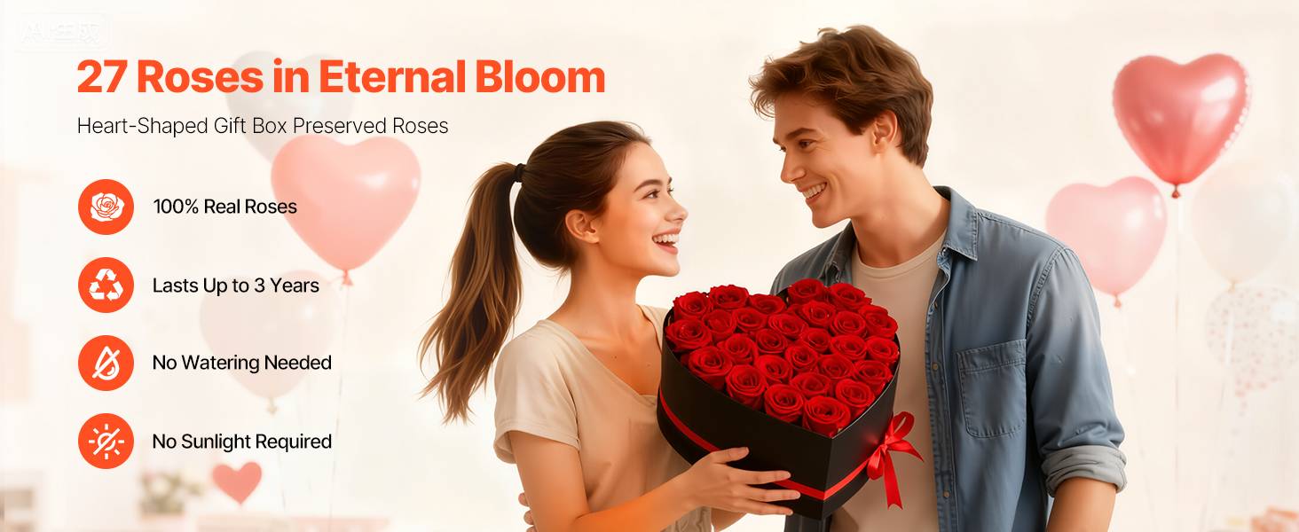 VEVOR Rose Éternelle Fleurs Éternelles Préservées Lot de 27 Boîte Cœur Rouge Vif - Image 9