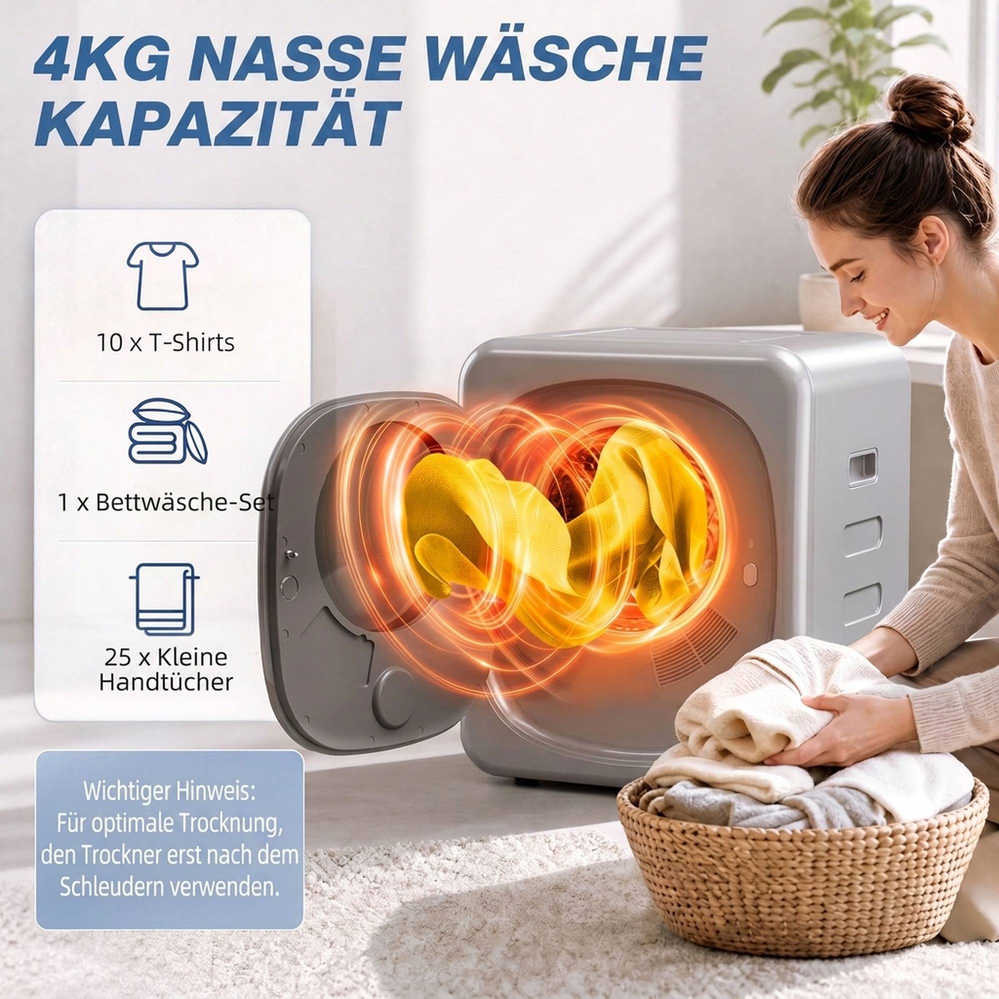 Sèche-linge à évacuation 2,5kg mode intelligent, 800W, tambour inox compact, argent - Image 7