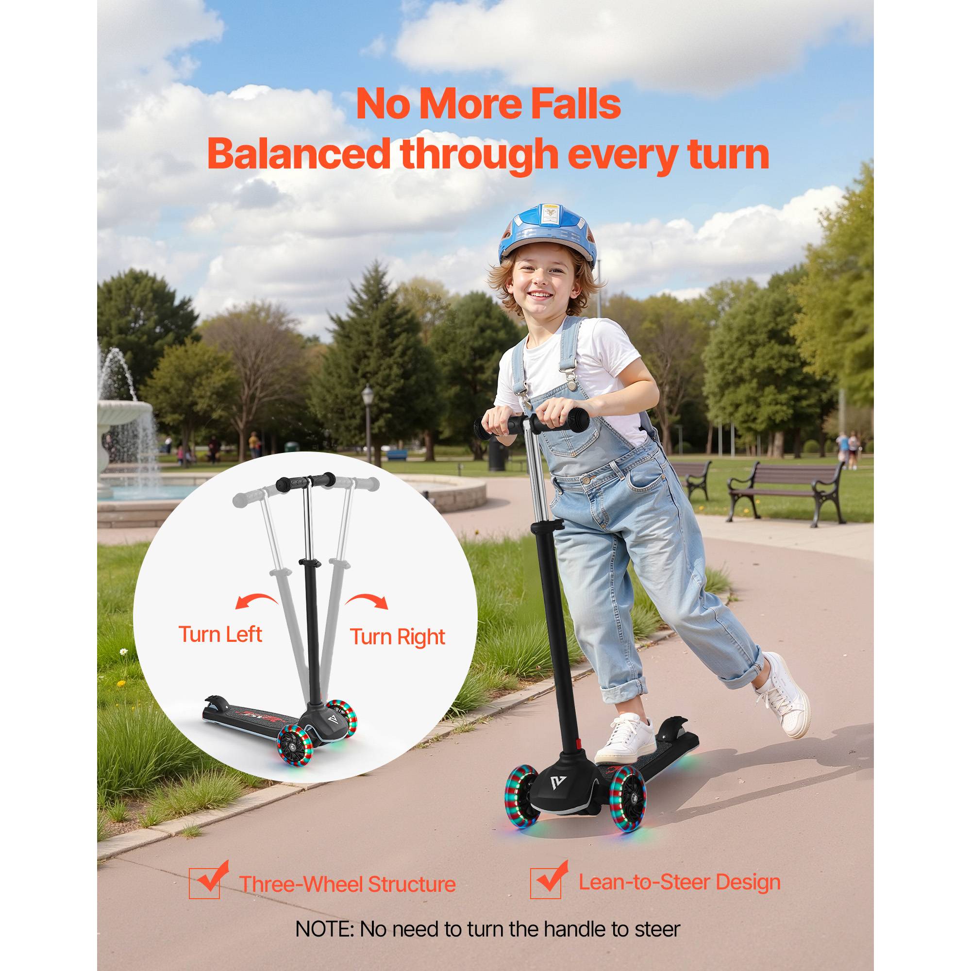 SucceBuy Trottinette 3 roues pour enfants 3 ans et plus lumineuse et réglable noir