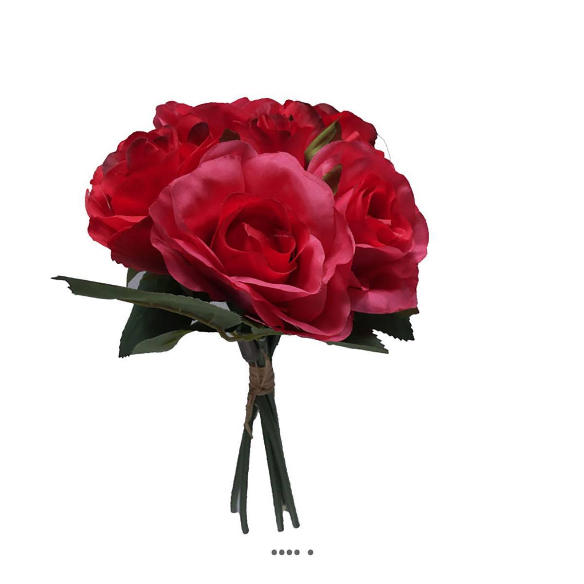 Petit bouquet de fausses roses H 27 cm 5 têtes et 1 bouton Rose fushia - couleur: Rose fushia 730 - Image 2