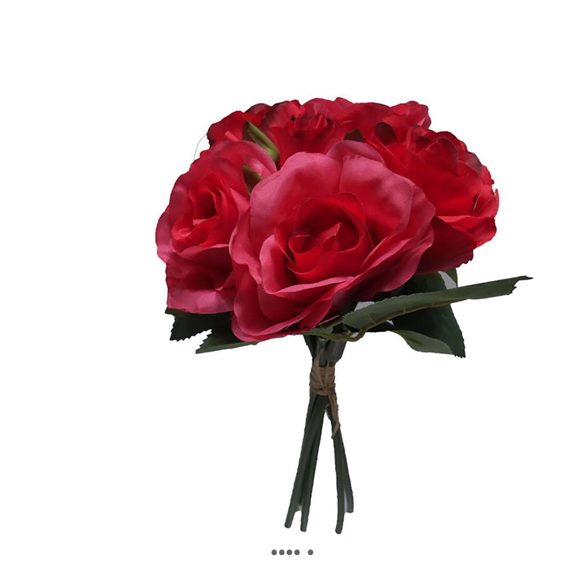 Petit bouquet de fausses roses H 27 cm 5 têtes et 1 bouton Rose fushia - couleur: Rose fushia 730 - Image 1