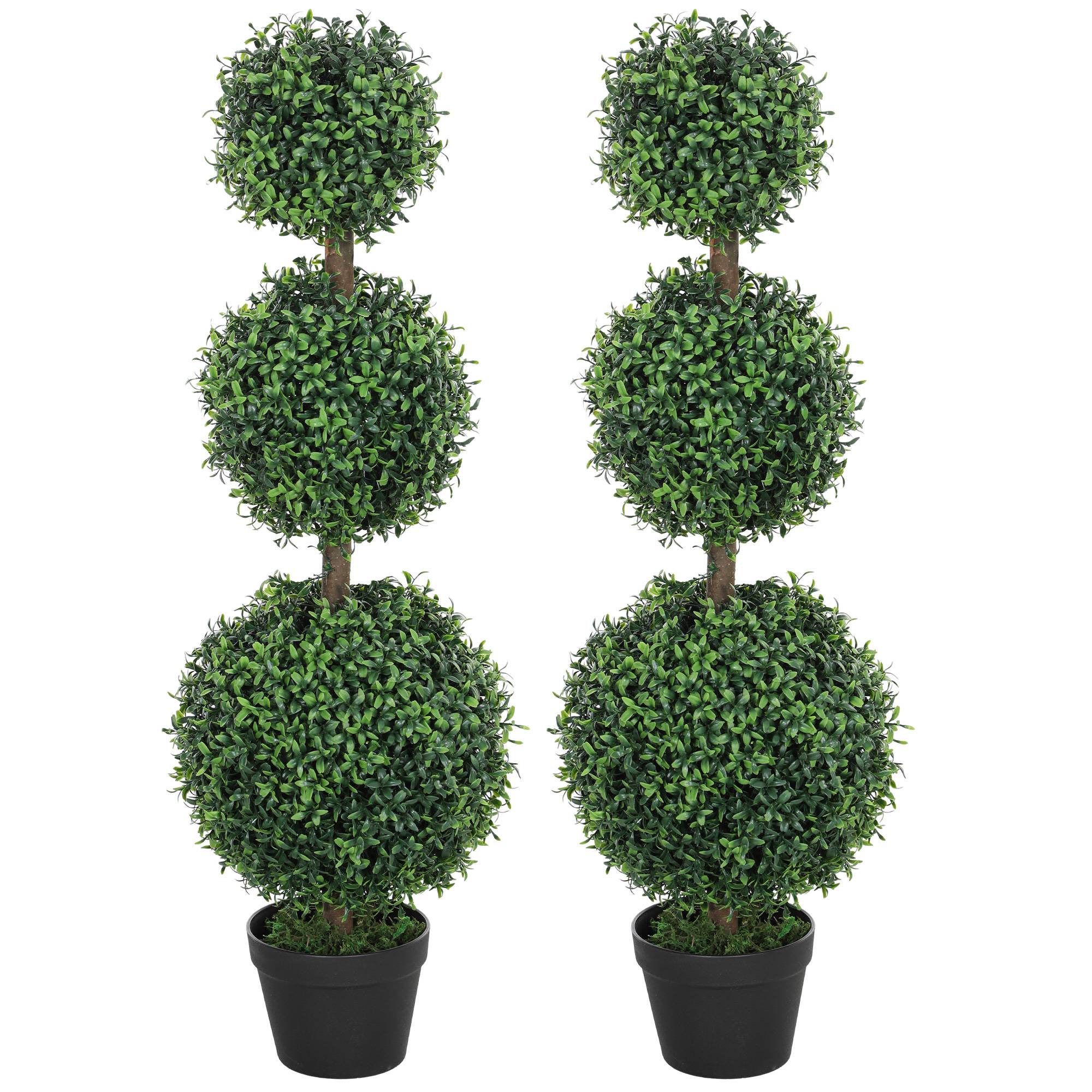 Lot 2 Buis Topiaires Artificiels PE Intérieur Extérieur Anti-UV 102cm Vert - ComfortXL Outdoor Living - Image 2