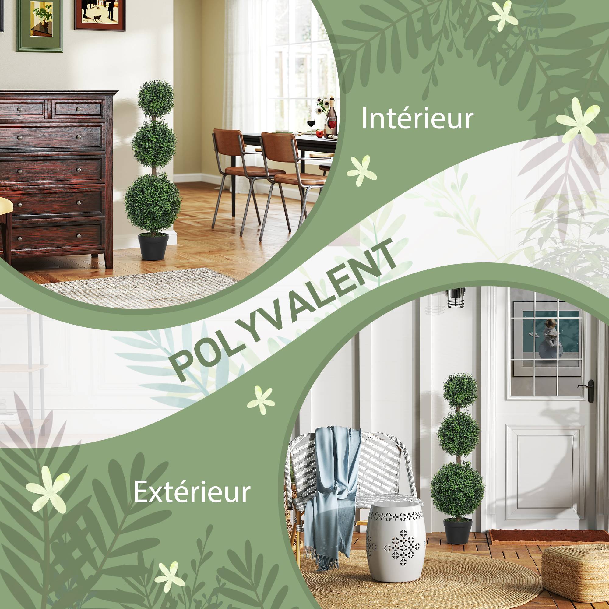 Lot 2 Buis Topiaires Artificiels PE Intérieur Extérieur Anti-UV 102cm Vert - ComfortXL Outdoor Living - Image 7