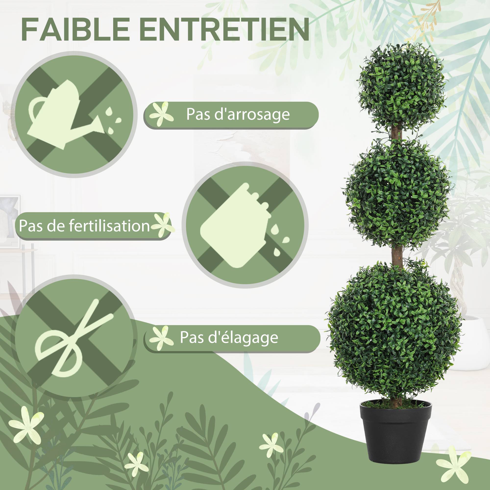 Lot 2 Buis Topiaires Artificiels PE Intérieur Extérieur Anti-UV 102cm Vert - ComfortXL Outdoor Living - Image 8