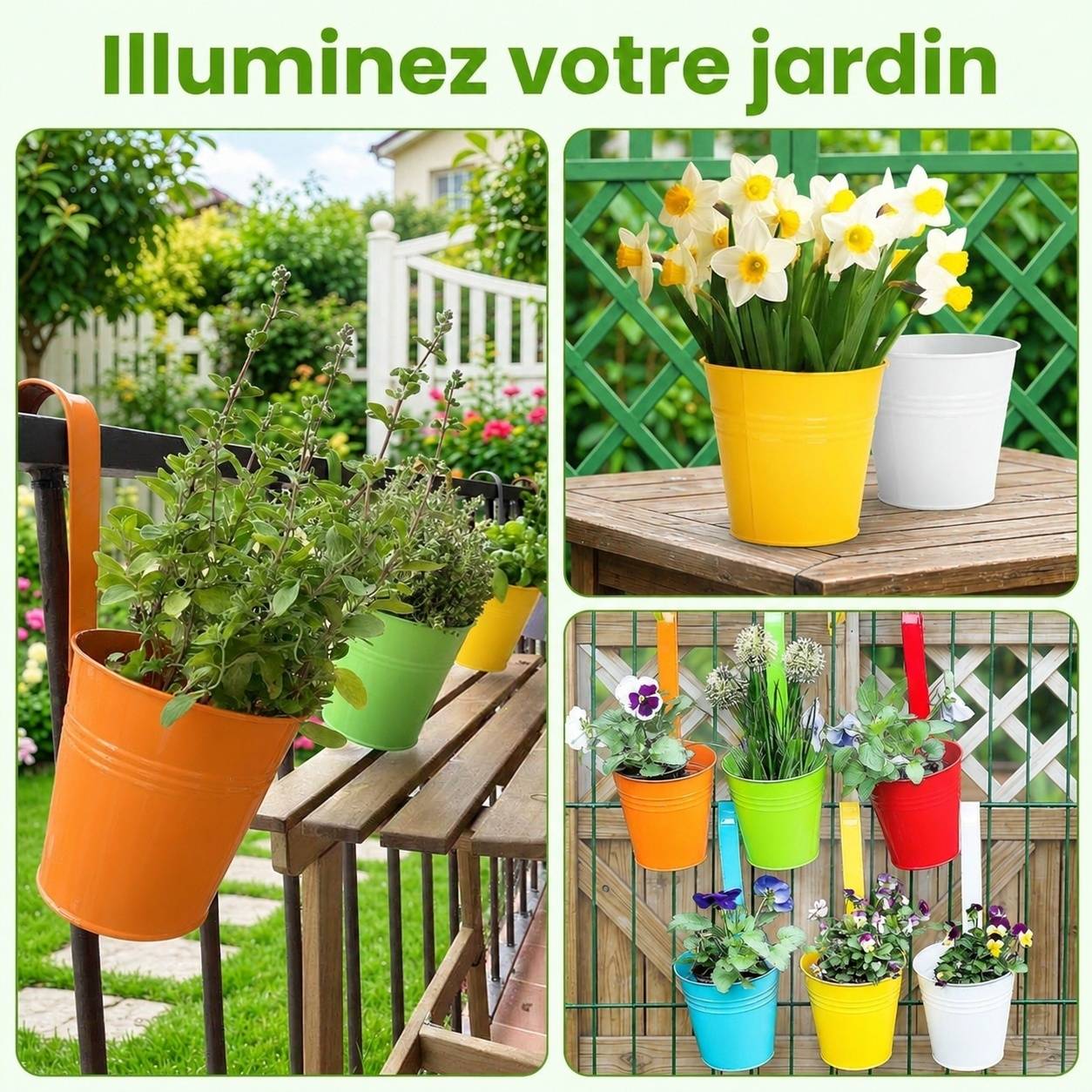 Pot Métal Suspendu Décoratif avec Crochets Amovibles pour Plantes Intérieur Extérieur - Image 8