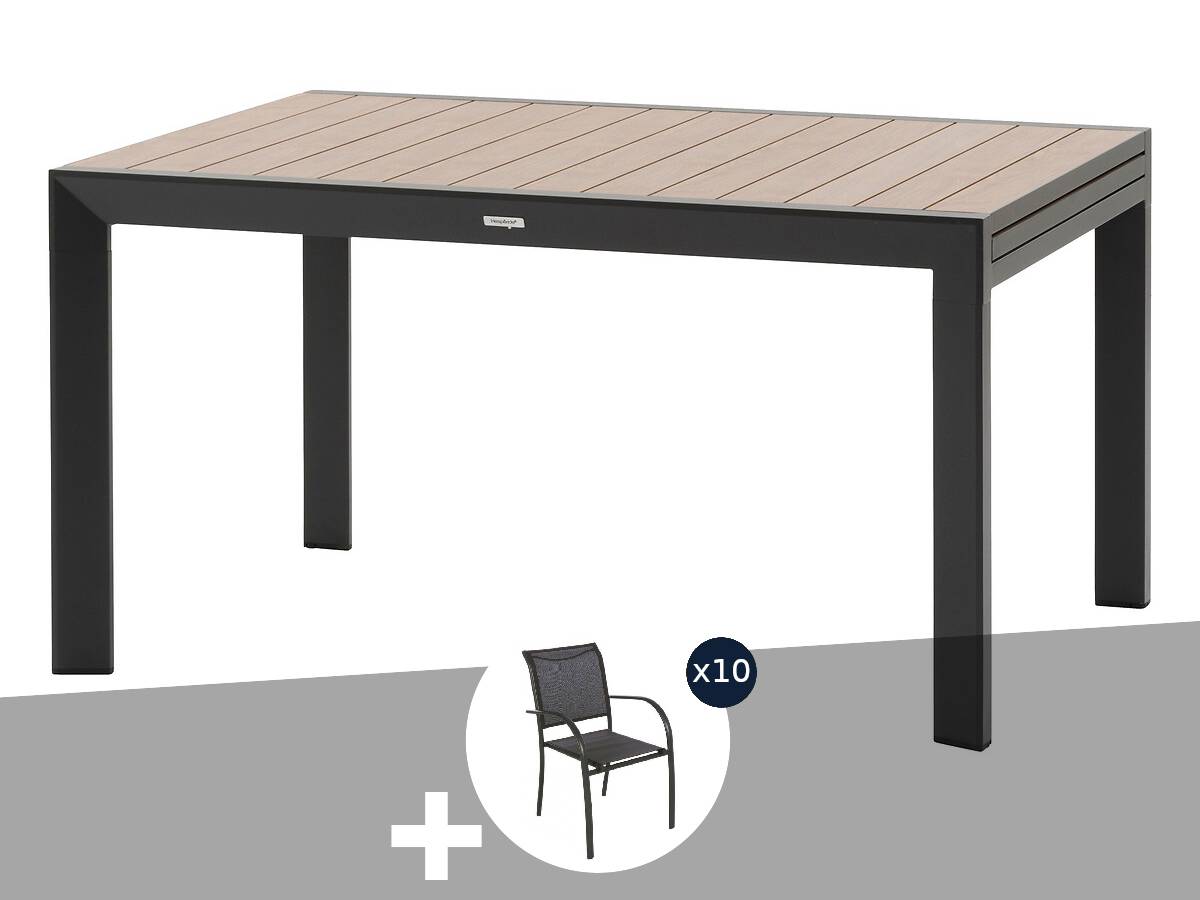 Hesperide - Table de jardin rectangulaire extensible coulissante Evasion Honey/Graphite 8/10 places + 10 fauteuils - Hespéride - Image 1