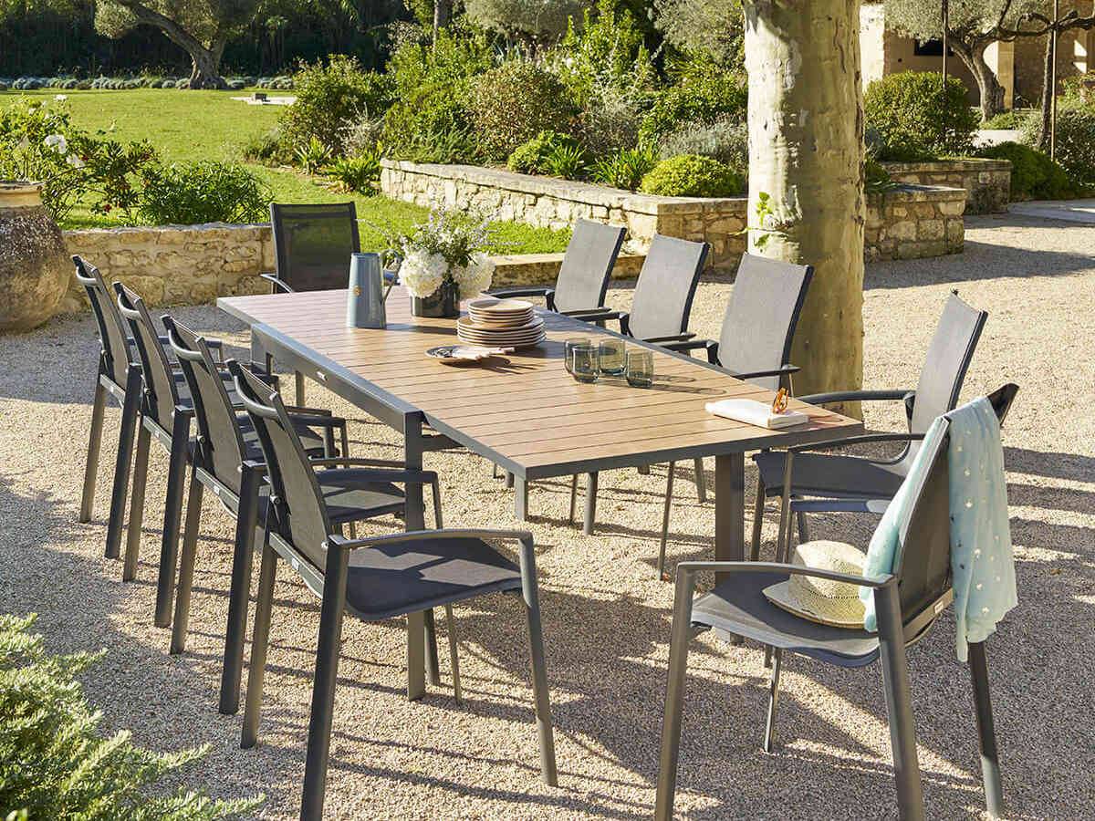 Hesperide - Table de jardin rectangulaire extensible coulissante Evasion Honey/Graphite 8/10 places + 10 fauteuils - Hespéride - Image 2