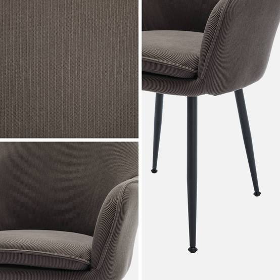 Fauteuil en velours côtelé gris foncé et pieds en métal noir mat. L 57 x P 59 x H 84.5 | sweeek - Image 5