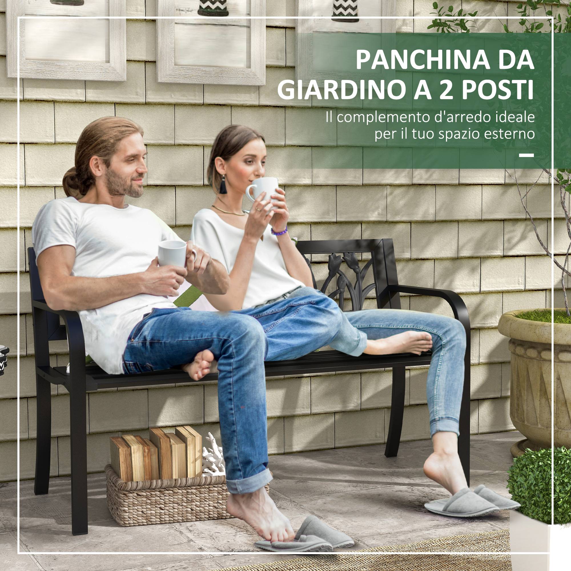 Banc de jardin acier terrasse extérieur assise lattes respirantes 125x50x75cm noir - ComfortXL Outdoor Living - Image 6