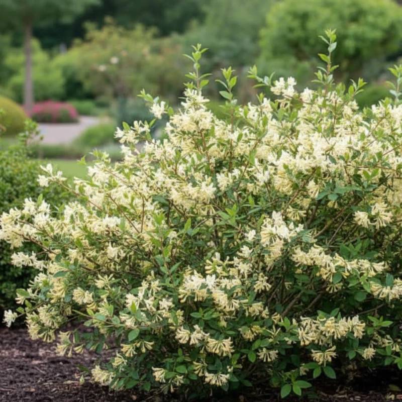 Chèvrefeuille d'hiver, Lonicera à fleurs Blanche - feuillage Caduc - Pot de 4L - 40/60 cm-  hauteur à maturité De 2,50 m à 3,00 m - Imagen 3