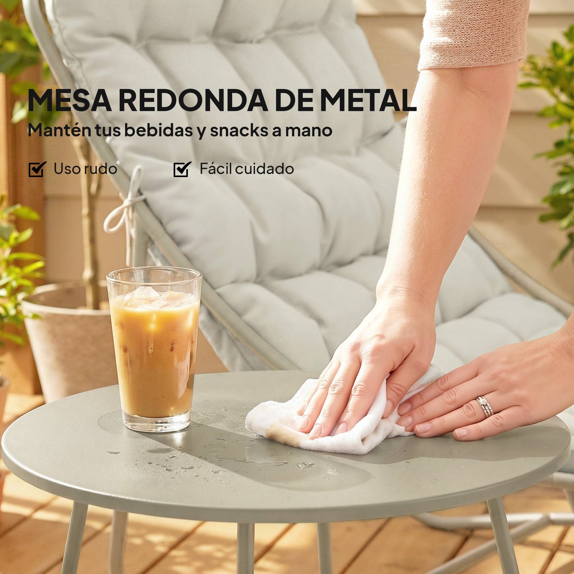 Salon de jardin bistro acier galvanisé pour balcon avec table ronde gris - ComfortXL Outdoor Living - Image 9