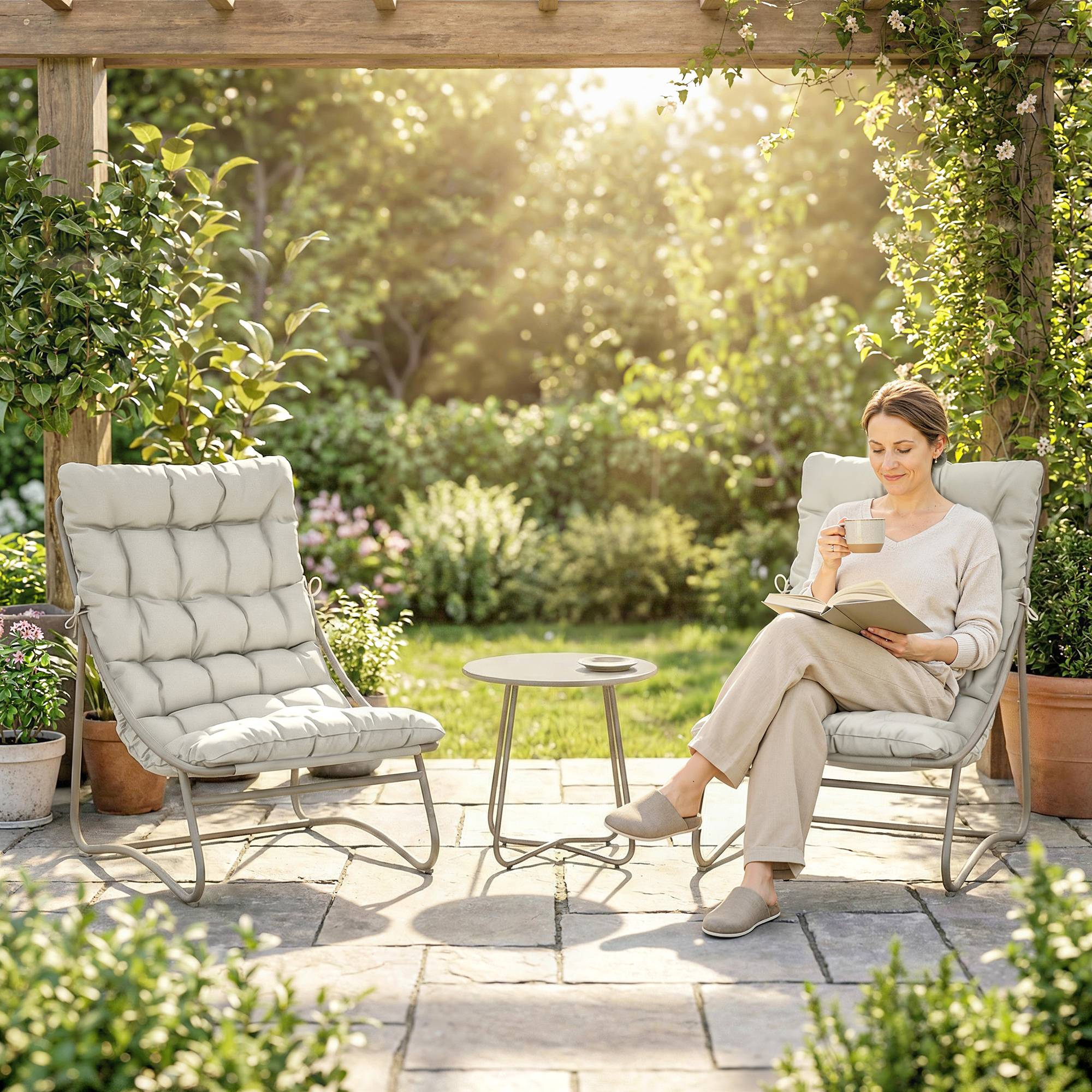 Salon de jardin bistro acier galvanisé pour balcon avec table ronde gris - ComfortXL Outdoor Living - Image 4