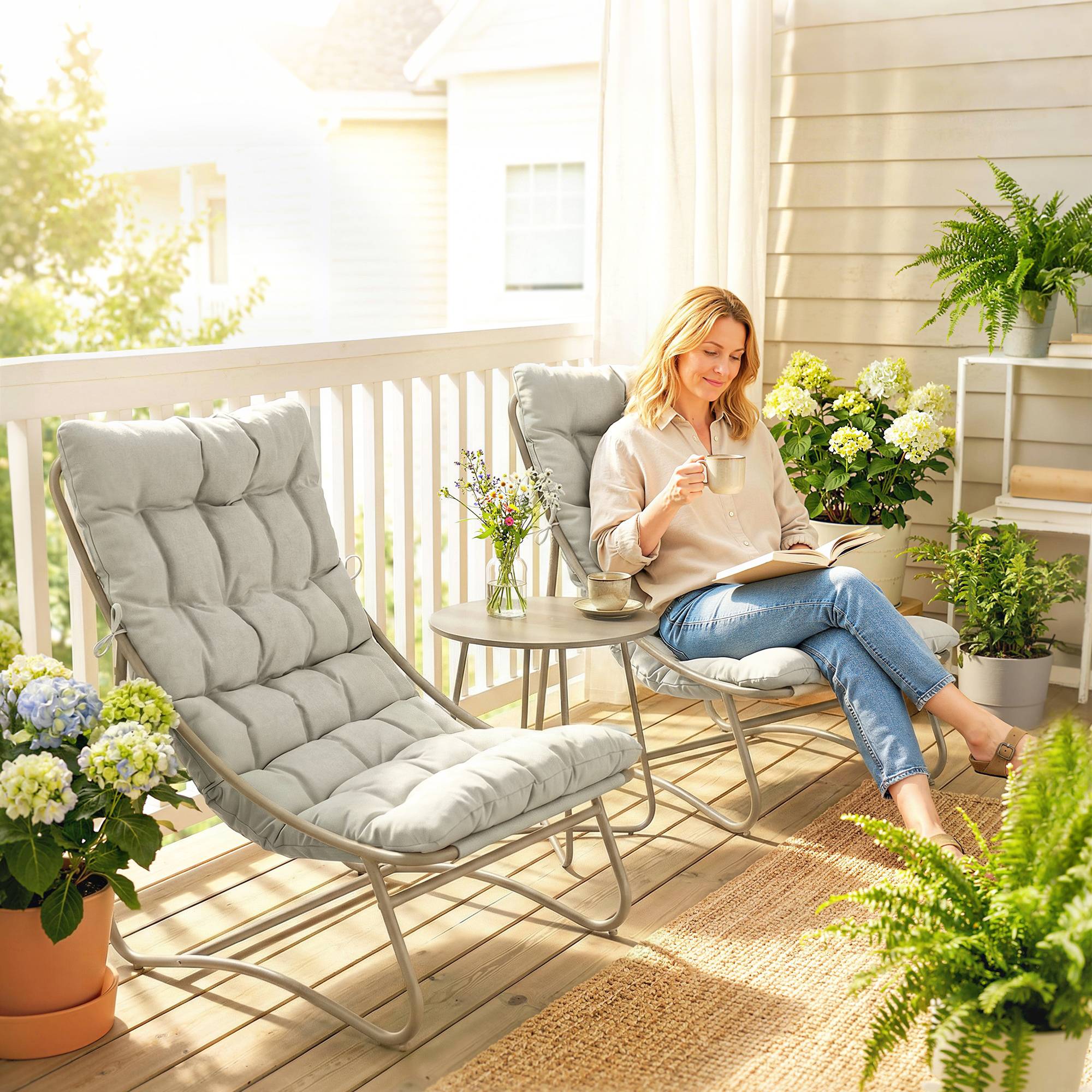 Salon de jardin bistro acier galvanisé pour balcon avec table ronde gris - ComfortXL Outdoor Living - Image 3