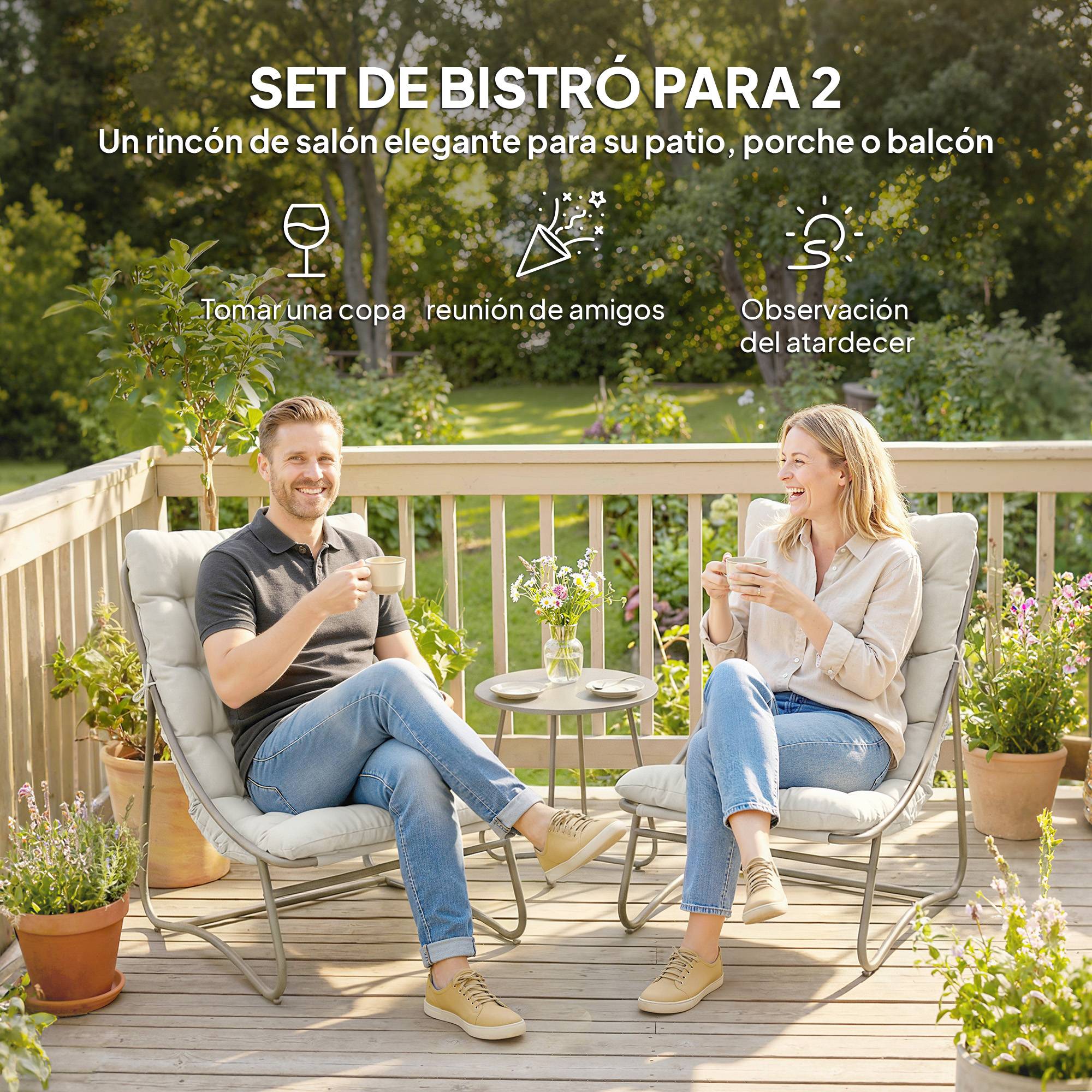 Salon de jardin bistro acier galvanisé pour balcon avec table ronde gris - ComfortXL Outdoor Living - Image 6