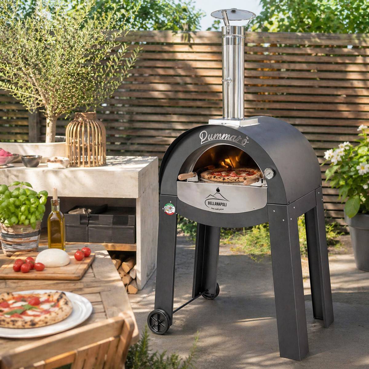 Four à pizza Exterieur Professionnel Cuisson 2 Pizzas 400°C - Four à Bois haute qualité INOX Pierre réfractaire Bellanapoli - Imagen 3