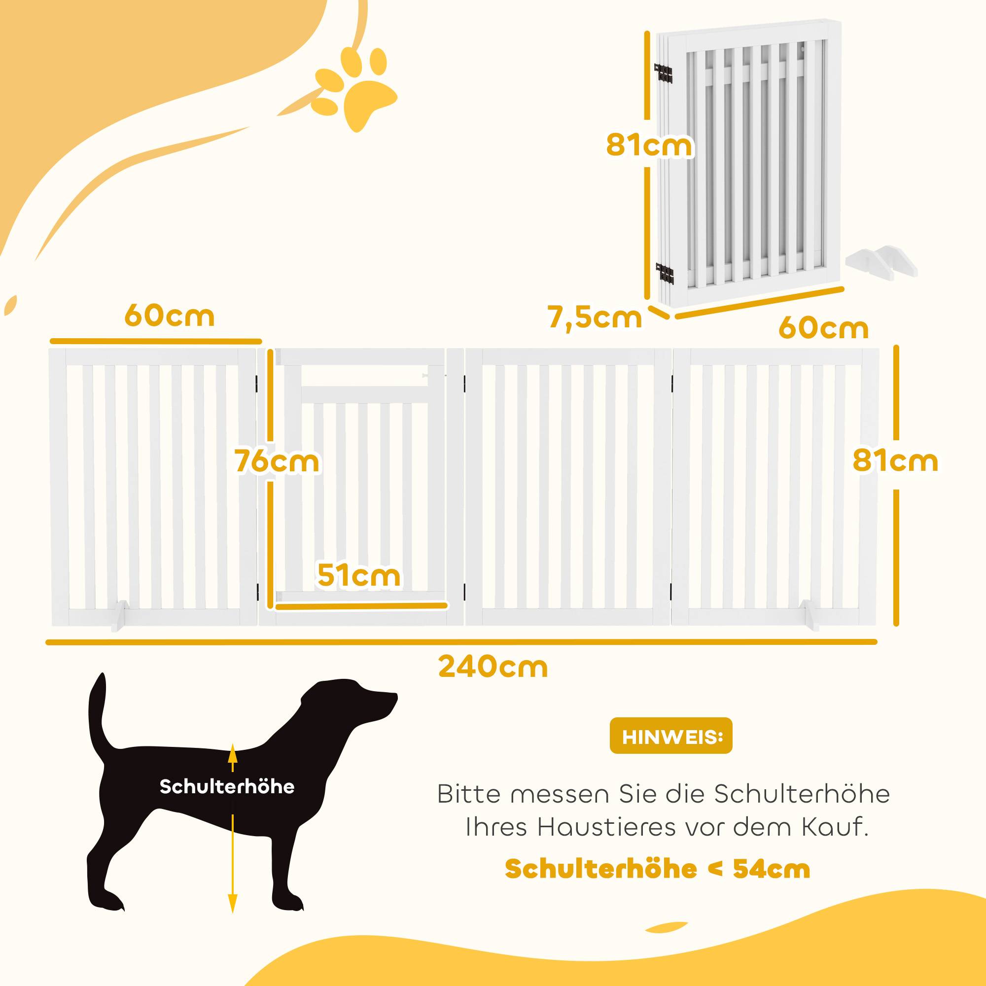 Barrière pour animal, barrière escalier, protection, 4 parties, pliable, blanc - Image 5