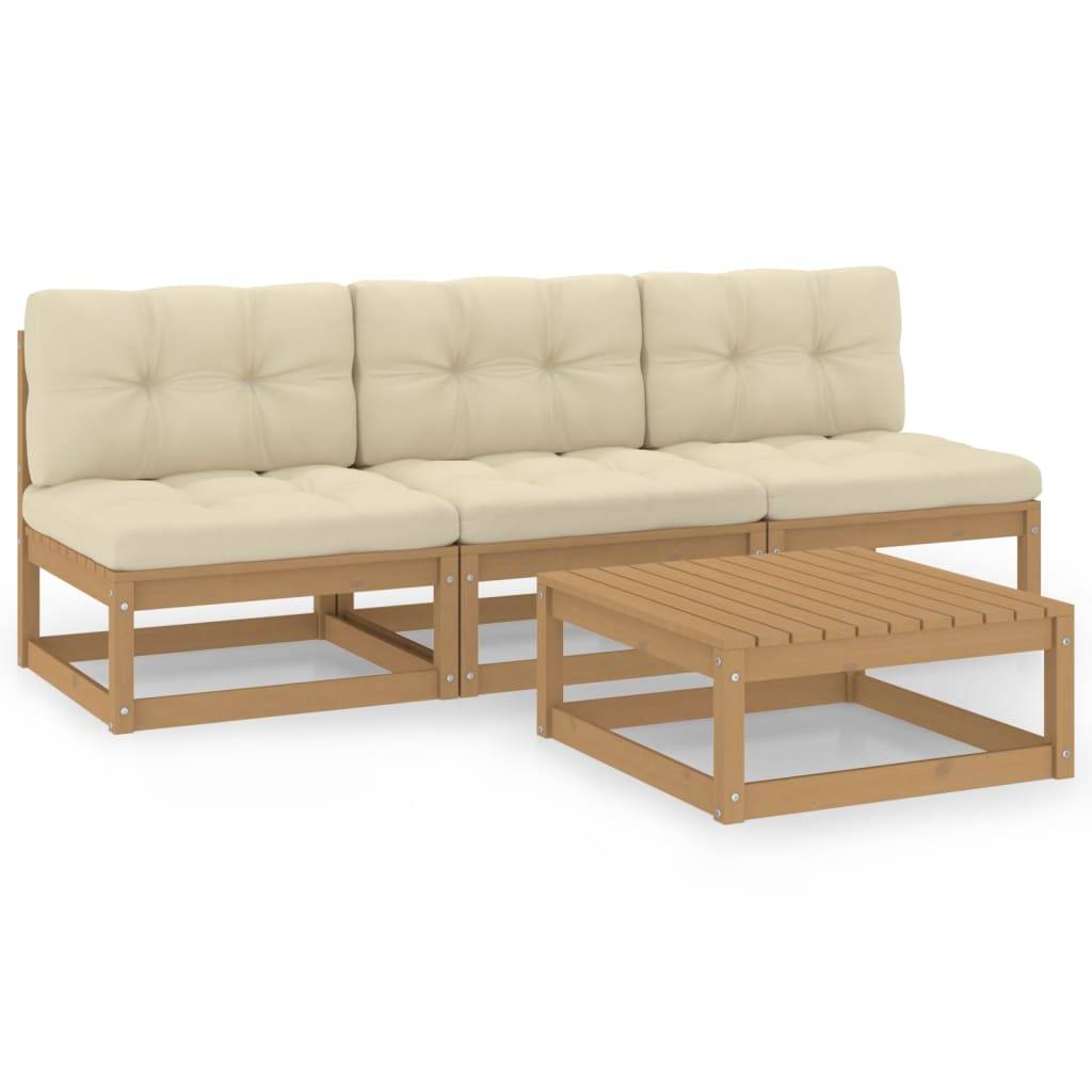 Helloshop26 - Salon de jardin meuble d'extérieur ensemble de mobilier 4 pièces avec coussins bois de pin massif - Imagen 2