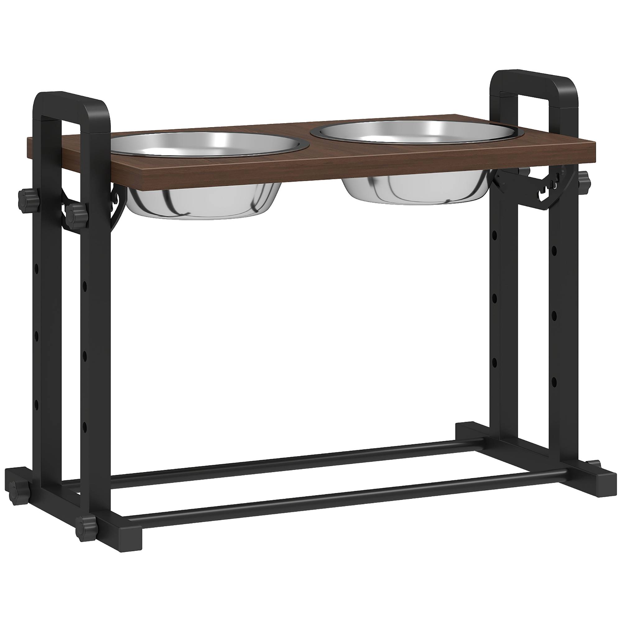Sans Marque - Support gamelles chien avec 4 gamelles réglables hauteur, 2 gamelles 1,2L inox, 3 angles inclinaison, marron - Image 2