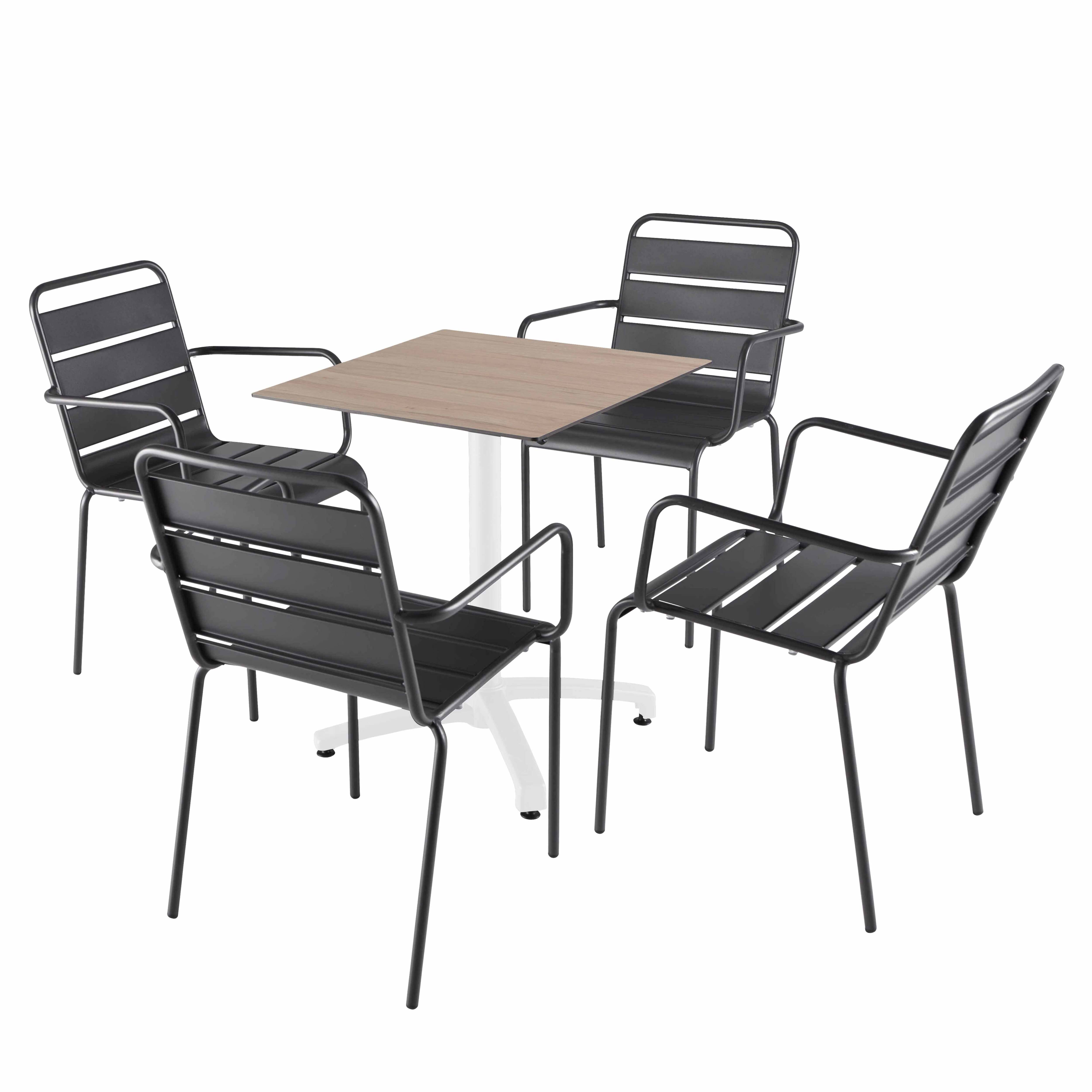 Oviala - Ensemble table 60 cm chêne clair et 4 chaises en métal gris - Oviala - Imagen 1